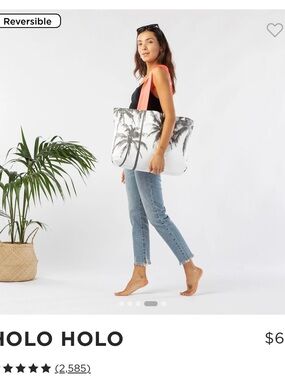 ALOHA Collection Palm-Print Reversible Tote with Coral Straps